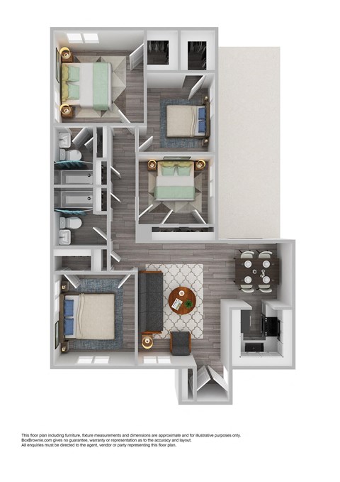 Floor plan for 4 beds, 2 baths, 1128 sqft